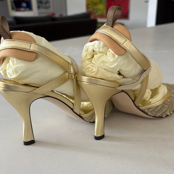 Fendi Metallic Gold Pointed Slingback Heels - Picture 4 of 6